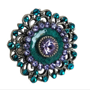 Anne Koplik Blue Teal Rhinestone Cut Out Ring